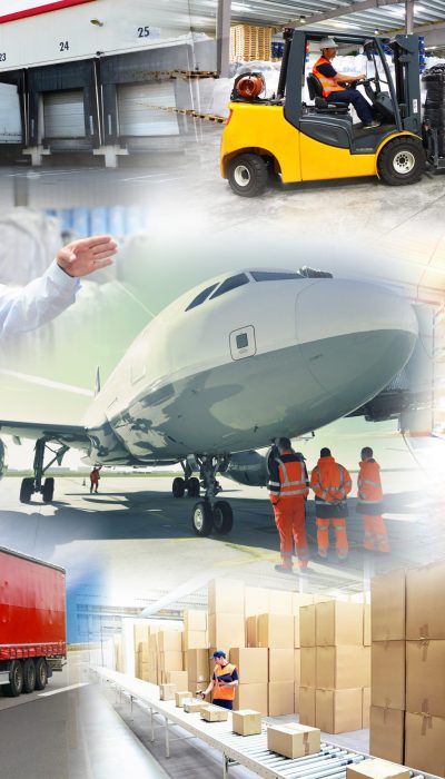 Logistik - Arbeiter im Handel - Gabelstapler, LKW, flugzeug, Man